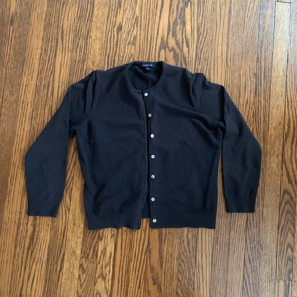 Lands End black baby doll button up cardigan 90s vintage retro Size Medium Women
